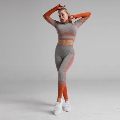 China Yoga 2PCS Sport Suit Set Women Fitness Sportswear Booty Clothes Gym Leggings+Long Sleeve Crop Top Workout Clothes for sale