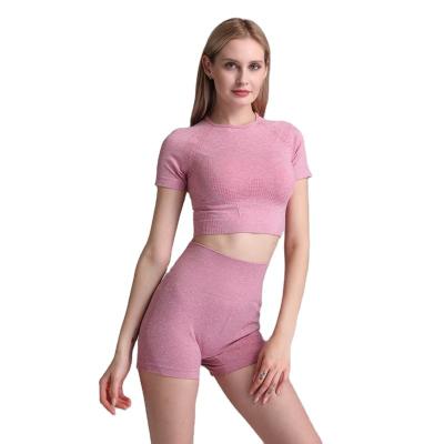 China 2020 Summer Sports Running Fitness Suit Breathable Seamless Hot Dot Tight Yoga High Bounce Two Piece Set Shorts Shorts Shorts Suit for sale