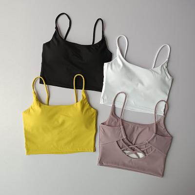 China Breathable Fashion Sexy Ladies Camisole Sports Bra Women Workout Wear Fitness Yoga Tops With Removable Padding for sale