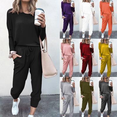 China Anti-wrinkle 2021 autumn and winter new plus size home women's solid color loose long-sleeved casual pants suit women for sale