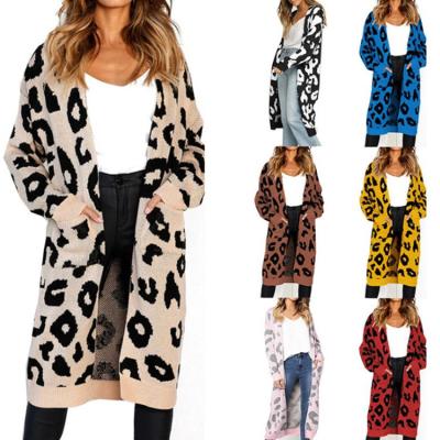 China Autumn/Winter Anti-wrinkle Leopard Polka Dot Loose Sweater Jacket Long Sleeve Knit Cardigan Women for sale