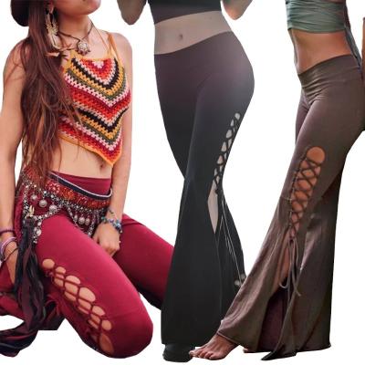 China Anti-Static Women Clothing Super Quality Mid Waist Slit Flared Wide Leg Pants Gothic Women Sexy Pants for sale