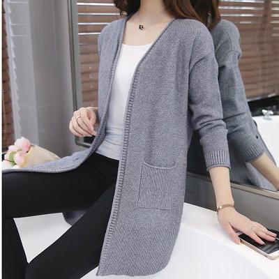 China Anti-wrinkle women's fashion knitted mid-length cardigan women's jacket Korean style sweater coat loose long sleeve women for sale