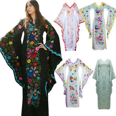 China Wholesale Women's Autumn And Winter Long Skirt Party Dress Bat Sleeve Print Dress Polyester Bohemian Dress Dresses Anti-wrinkle for sale