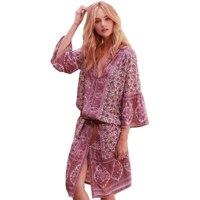 China Anti-Wrinkle Wholesale Women's Dresses Fashion Casual Bohemian Beach Breasted Cardigan Printed Polyester Sexy Dress for sale