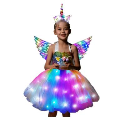 China Anti-wrinkle creative Halloween costume LED light up girls unicorn dress to make you little princess more charming for sale