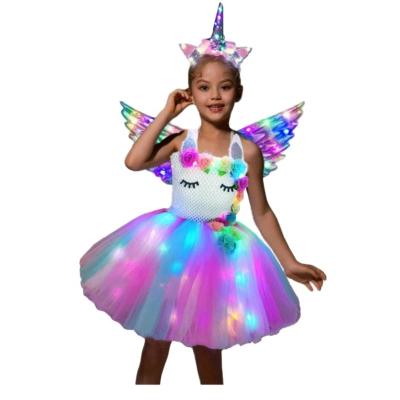 China Anti-wrinkle Free Shipping Little Girls Unicorn Birthday Dress LED Glitter Wing for sale