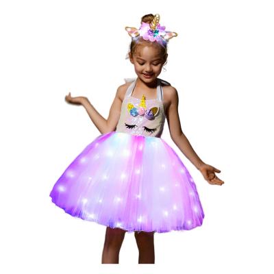 China girls Unicorn Costume Dress Up Anti-wrinkle LED light up Unicorn Tutu Birthday Outfit for Halloween birthday gift for sale