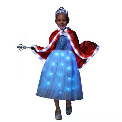 China Anti-wrinkle Christmas costume 2021 luminous blue prom princess dress with LED twinkle lights for autumn and winter for sale