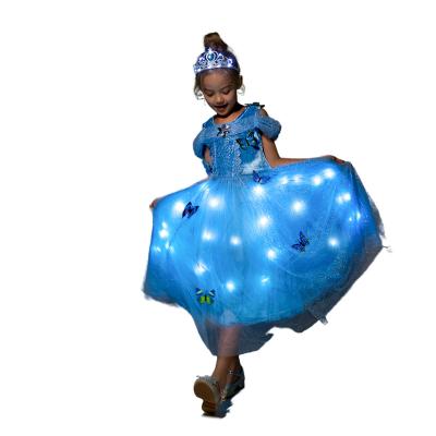 China Princess Costumes Girls LED Light Up Dresses forChristmas Santa Dress Cinderella Dress Up Blue for Birthday Party Halloween for sale