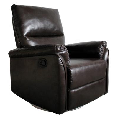 China Dark Brown PU Cover Transitional Swivel Rocker Manual Recliner Chair for sale