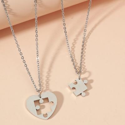 China TRENDY 2Pcs/Set Lover Paired Couple Stainless Steel Pendants Necklace Heart Puzzle Necklaces For Lover Woman Man Friends Necklace for sale