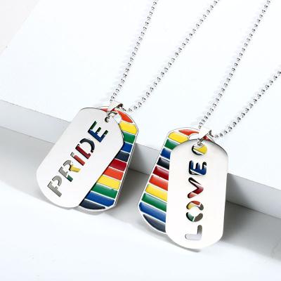 China TRENDY 2023 Double Layer Pendant Rainbow Necklace Trend Delicate Stainless Steel Necklace Hip Hop Gay Pride Necklace for sale