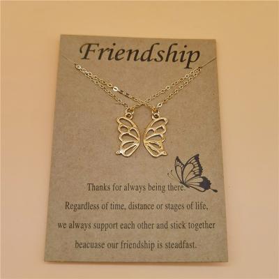 China TRENDY 2Pcs/Set Fashion Best Friend Butterfly Necklace for Women Friendship Necklace Card Clavicle Chain Pendant Valentine Day Gift for sale