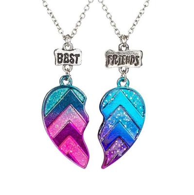 China TRENDY 2Pcs/Set BFF Necklace Womens Heart Pendant Best Friend Letter Necklace Fashion Couple Chain Necklace Men Friendship Jewelry for sale