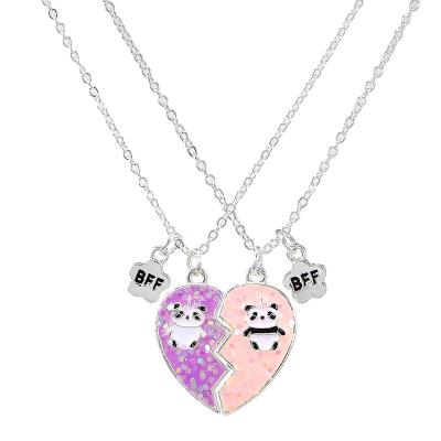 China TRENDY 2Pcs/Set Panda Heart Broken Pendant Necklace BFF Couple Jewelry for Kids Girls Fashion Friendship Best Friends Gifts for sale