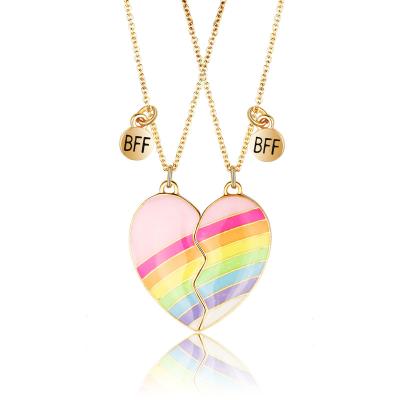 China TRENDY 2Pcs/Set Cute Colorful Rainbow Heart Necklace Couple Magnetic Necklace Best Friend Magnetic Necklace For Women Girls for sale