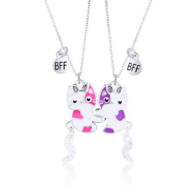 China TRENDY 2Pcs/Set Cartoon Cat Shape Pendant Necklace Best Friends Necklace Magnetic BFF Friendship Children's Jewelry Gift for Girls for sale