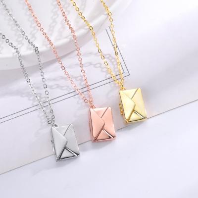 China TRENDY Trendy 3D Engraving Love Letter Gold Silver Mail Envelope Locket Necklace Couple Jewelry Valentine'S Day Gift for sale