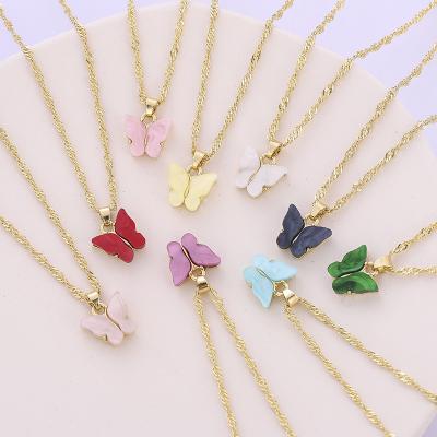 China TRENDY Multi Color Alloy Necklace Cute Butterfly Pendant Accessories For Girl Adjustable Sweet Style Chain Necklace Jewelry Gifts for sale