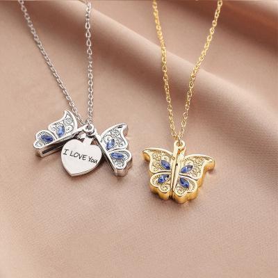 China TRENDY 2023 Butterfly I Love You Heart Lucky Butterfly Necklace for Women Girl Birthday Anniversary Gift Senior Heart Necklace Jewelry for sale