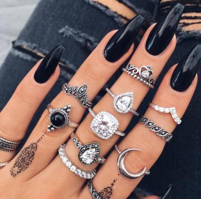 China Nickel-Free Lead-Free 10pc/set Ring Carved Cubic Zirconia Ring Set Ladies Retro Boho Fingertips Party Ring Girl Punk Jewelry Gift Wholesale for sale