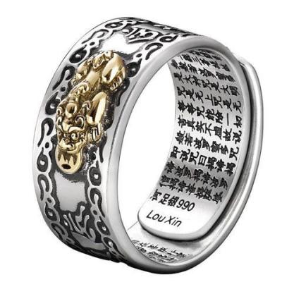 China Nickel-Free Lead-Free Pixiu Charms Ring Feng Shui Amulet Wealth Lucky Open Adjustable Ring Buddhist Jewelry For Women Men Gift for sale