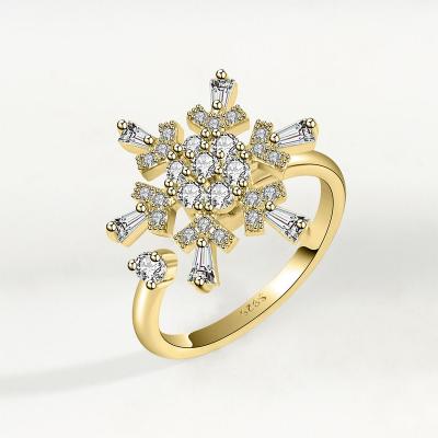 China Nickel-Free Lead-Free Fashion Women Jewelry Snowflake Roateable Pressure Relief Rings Opening Zircon Copper Ring Wholesale for sale