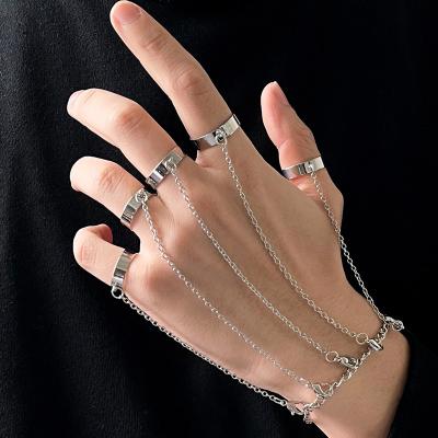 China Nickel-Free Lead-Free Wholesale Trend Punk Geometric Silver Color Chain Wrist Bracelet For Women Men Ring Charm Set Couple Jewelry Gifts for sale