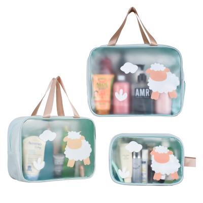 China Vintage Clear PU Wash Bag Large Capacity PVC Three-piece Cosmetic Wash Bag Scrub Portable Storage Bag for sale