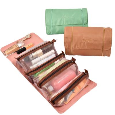 China 2022 Vintage Hot Selling Women Travel Makeup Storage Toiletry Bag Large Capacity 4 In 1 Fold Portable Detachable Cosmetic Bags for sale