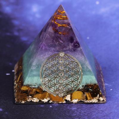 China Natural Fluorite Chakra Orgonite Pyramid Energy Converter from India for sale