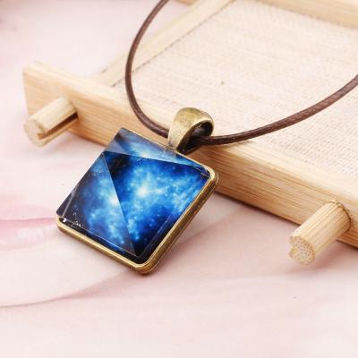 China India Fashion Men and Women Jewelry Natural Luminous Crystal Starry Sky Pyramid Pendant Necklace for sale