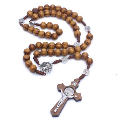 China Catholic Religious Pendant Handmade Weaving Cross Rosary Necklace for sale