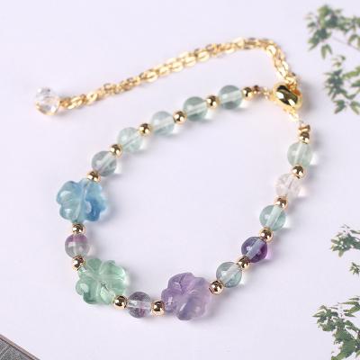 China Adjustable Jewelry Rose Quartz Crystal Lucky Environmental Friendly Natural Stone Fluorite Bracelet For Women for sale