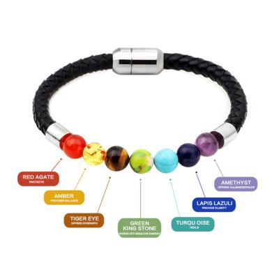 China Real Leather Bracelets Stone 7 Chakra Bead Multicolor Natural Stone Magnetic Buckle Bangle Shape Yoga Healing Jewelry 2018 for sale