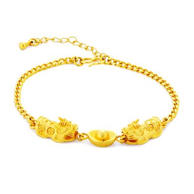 China Wholesale High Quality Environmentally Friendly 24K Gold Plated Double Chain Pixiu Bracelet For Women for sale