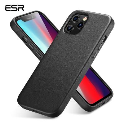 China Leather+Soft Fabric ESR Serie Premium Genuine Leather Inner Shock Phone Case For iPhone 12 Leather Case for sale