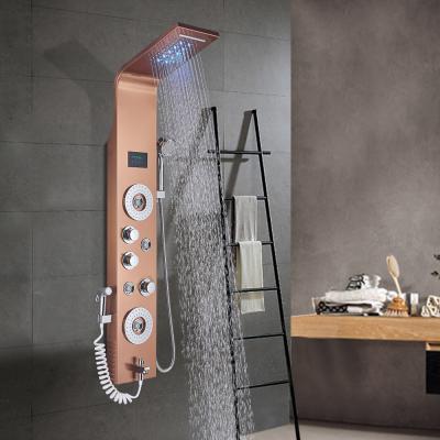 China Without Slide Bar Rose Gold LED Small Shower Faucet Waterfall Rain Black Shower Panel Shower System With Spa Massage Sprayer Bidet Head Handshower for sale