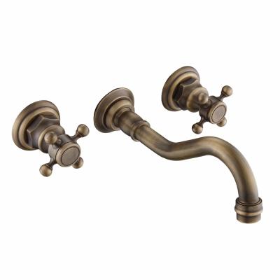 China Metered Faucets YIZON Antique Basin Style Retro Brass Faucet Double Handles Wall Mounted For Cold And Hot Water Faucet for sale