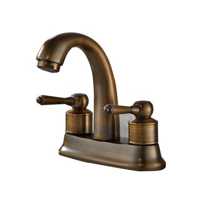 China Retro Style Bathroom Faucets Modern Basin Faucet Metered Holes Mixer Double Taps Antique Brass Finished for sale