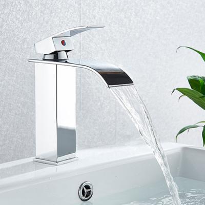 China Waterfall Spout Basin Faucet Matte Black Sink Faucet Deck Mounted Hot Cold Water Bath Mixer Tap Single Handle Single Hole 360 ​​Rotate for sale