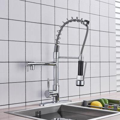 China New Contemporary Hot Sale Chrome Polished Spring Kitchen Sink Faucet Deck Mounted Mixer Hot Cold Water Faucet Pull Down Kitchen Brass Faucet for sale