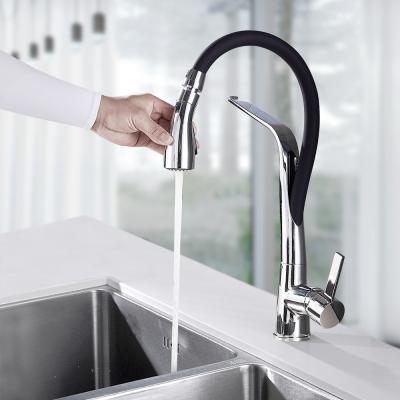 China Pull Down Sprayer Dual Functions Black Hose Chrome Kitchen Faucet Stream Sprayer Mixer Taps Single Handle Kitchen Faucet Chrome Finish Deck Mounted for sale