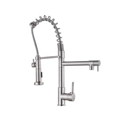 China 2019 Factory Sale Contemporary Brushed Nickel Spring Brass Kitchen Faucet Flexible Swivel Pull Down Outlet Two Way Sprayer Kitchen Sink Faucet for sale