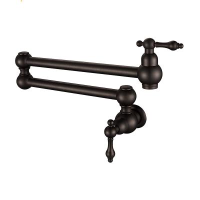 China Contemporary Oil Rubbed Pot Kitchen Faucet Wall Mounted Brass Faucet Filler Double Folding Spout Bronze Joint Pull Out Swing Arm for sale