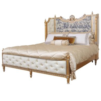 China Knock Down European Classic Golf Leaf Gild Luxury Antique Design Solid Wood King Size Bedroom for sale