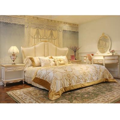 China Knock Down Royal Luxury Home Furniture Hardwood Fabric Upholstery White King Size Bedroom for sale