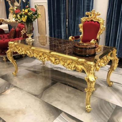 China Solid wood& veneer& royal classic gold leaf color solid wood solid wood hand carved home office furniture set for sale