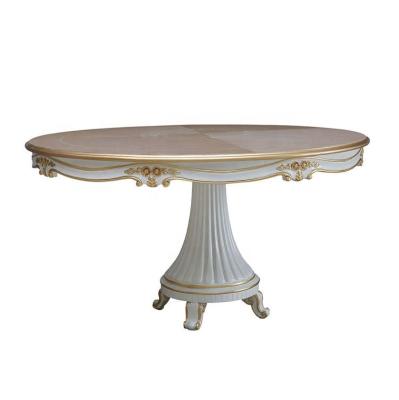 China Villa Furniture Euro Solid Wood Table With Antique Fabric French Chair Round Table Set for sale